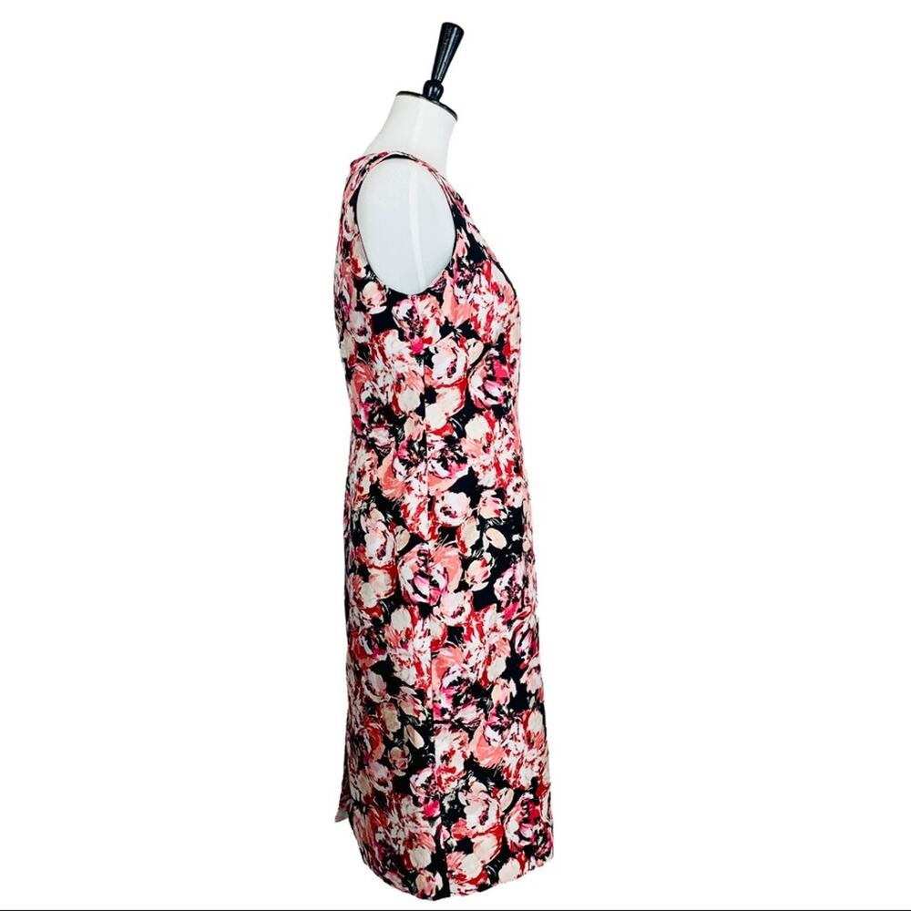 Jones Studio Dress Black Pink Floral Sheath Sleeveless Crew Neck Women's Size 4 - Picture 3 of 10
